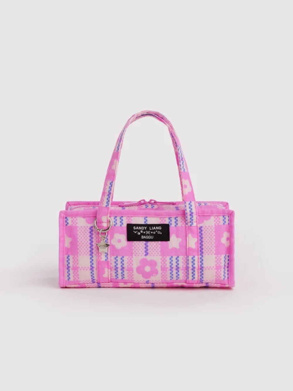 Baggu x Sandy Liang Mini Nylon Market Bag in Market Plaid Pink New with Tags NWT - Picture 4 of 11